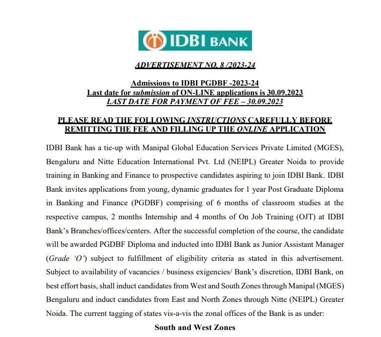 idbi bank notification 2023